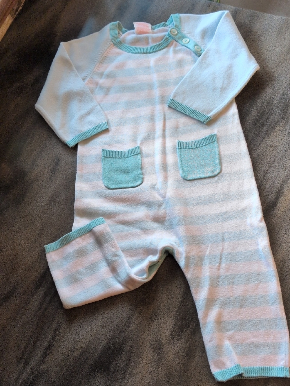 Cat & Jack Light Blue & White Striped Baby Romper, 6-9mth